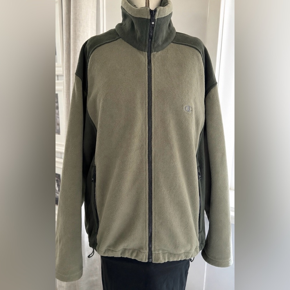 Champion Full Zip Fleece Jacket Medium Olive & Dark Olive Green Colorblock